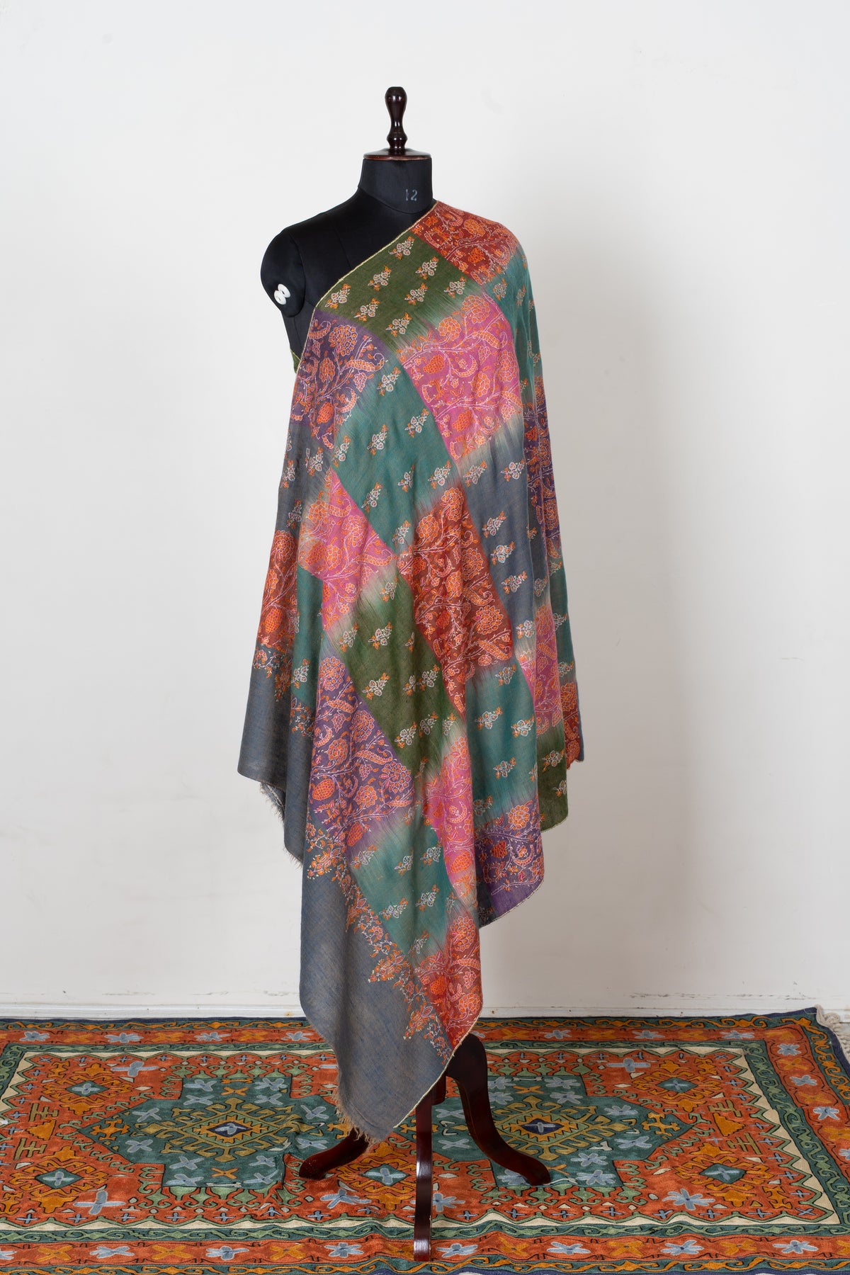Autumn Reverie Pure Pashmina Shawl with Sozni Hand Embroidered Floral Medallions