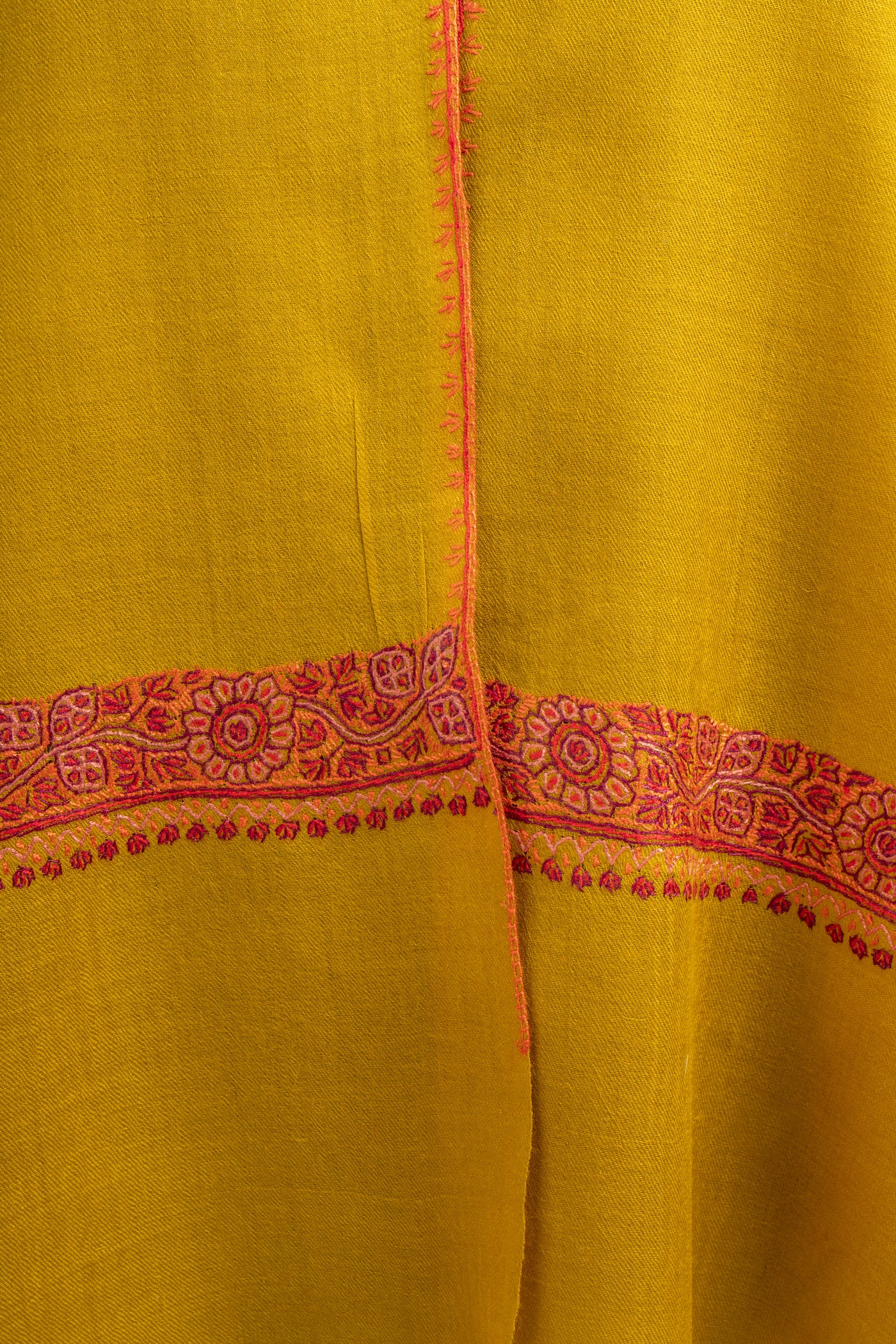 Saffron Gold Hand Embroidered Merino Wool Sozni Scarf