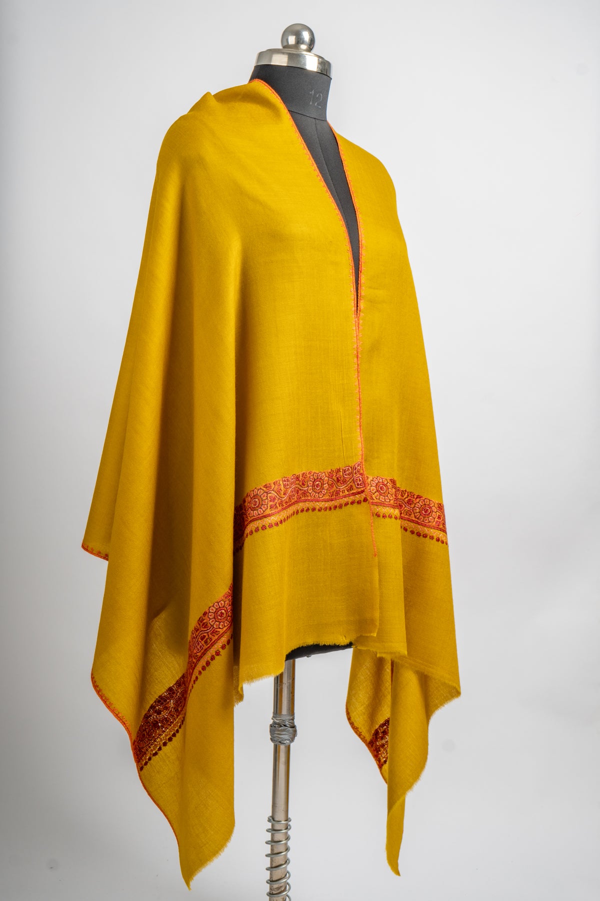 Saffron Gold Hand Embroidered Merino Wool Sozni Stole