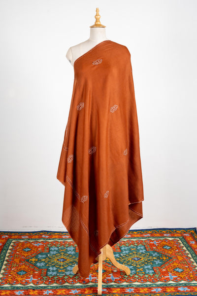 Amber Glow Merino Wool Shawl with Minimal Sozni Embroidery