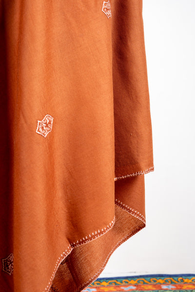 Amber Glow Merino Wool Shawl with Minimal Sozni Embroidery