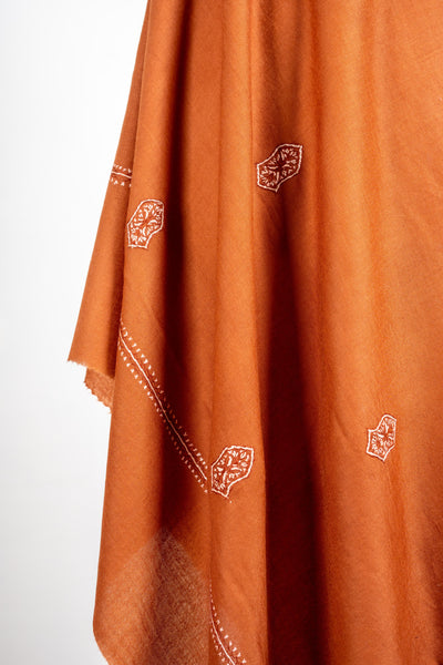 Amber Glow Merino Wool Shawl with Minimal Sozni Embroidery