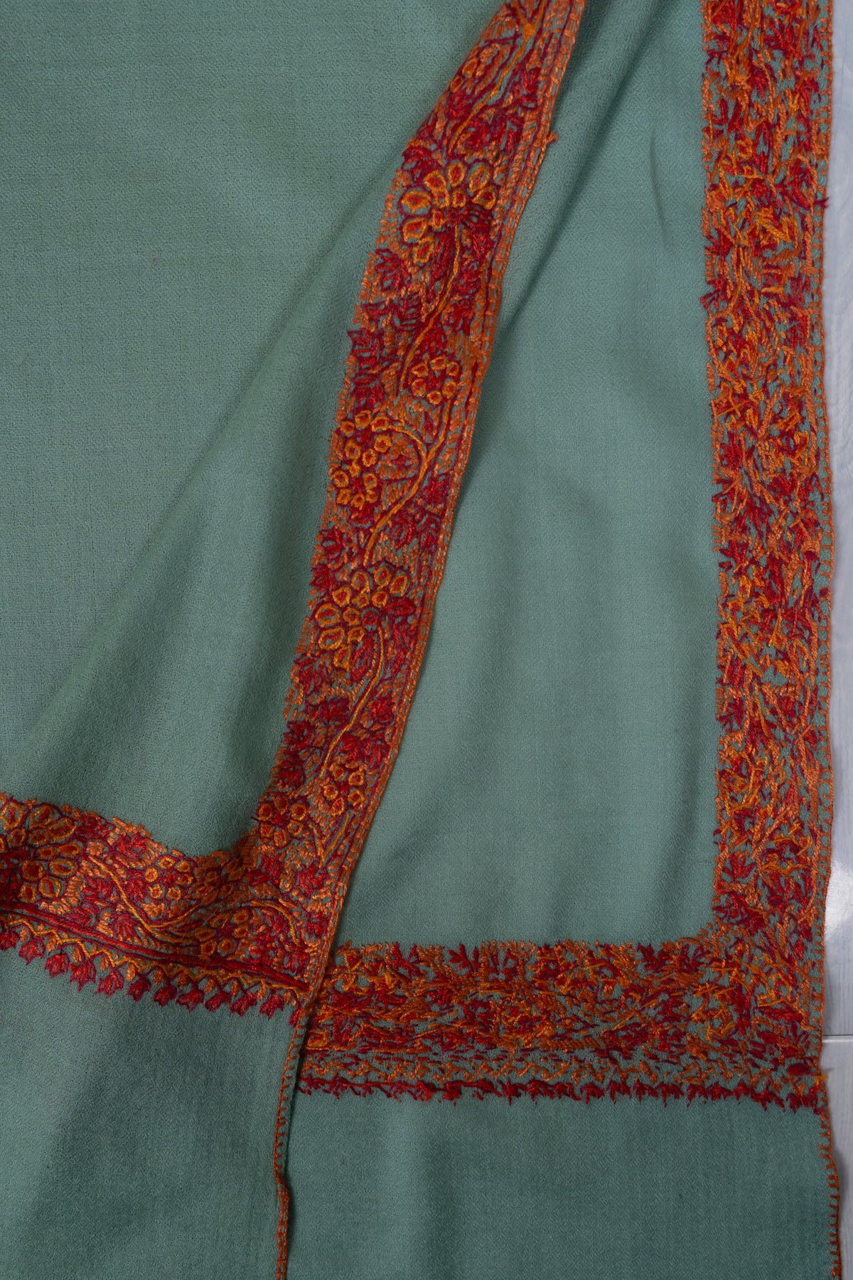 Celeste Mist Merino wool 2.5 Yards Sozni Hand Embroidered Shawl