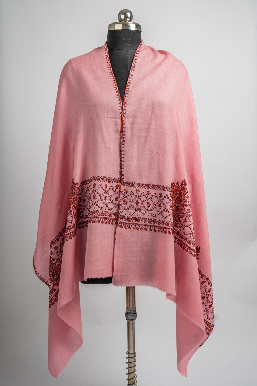 Rose Quartz Hand Embroidered Merino Wool Sozni Stole