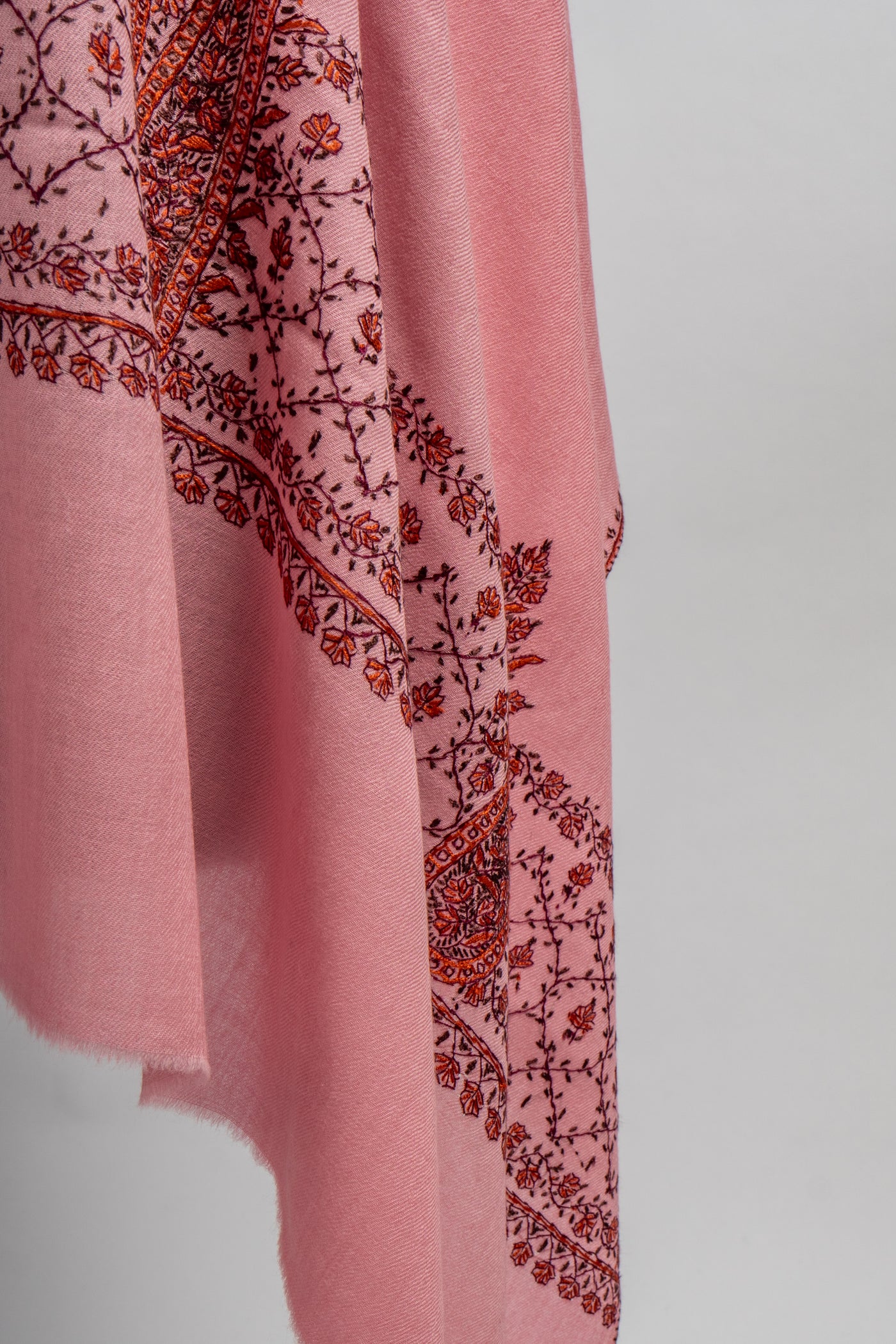 Rose Quartz Hand Embroidered Merino Wool Sozni Scarf