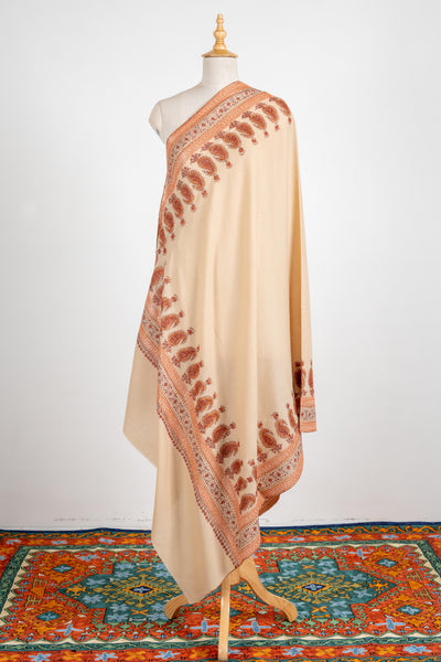 Sunkissed Elegance Merino Wool Shawl with Intricate Hand Tilla & Sozni Embroidery