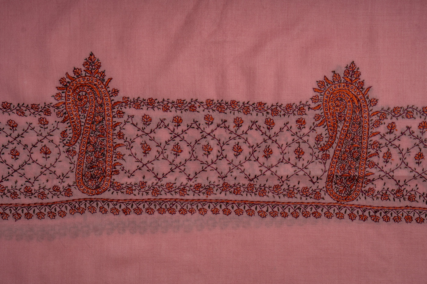 Rose Quartz Hand Embroidered Merino Wool Sozni Scarf