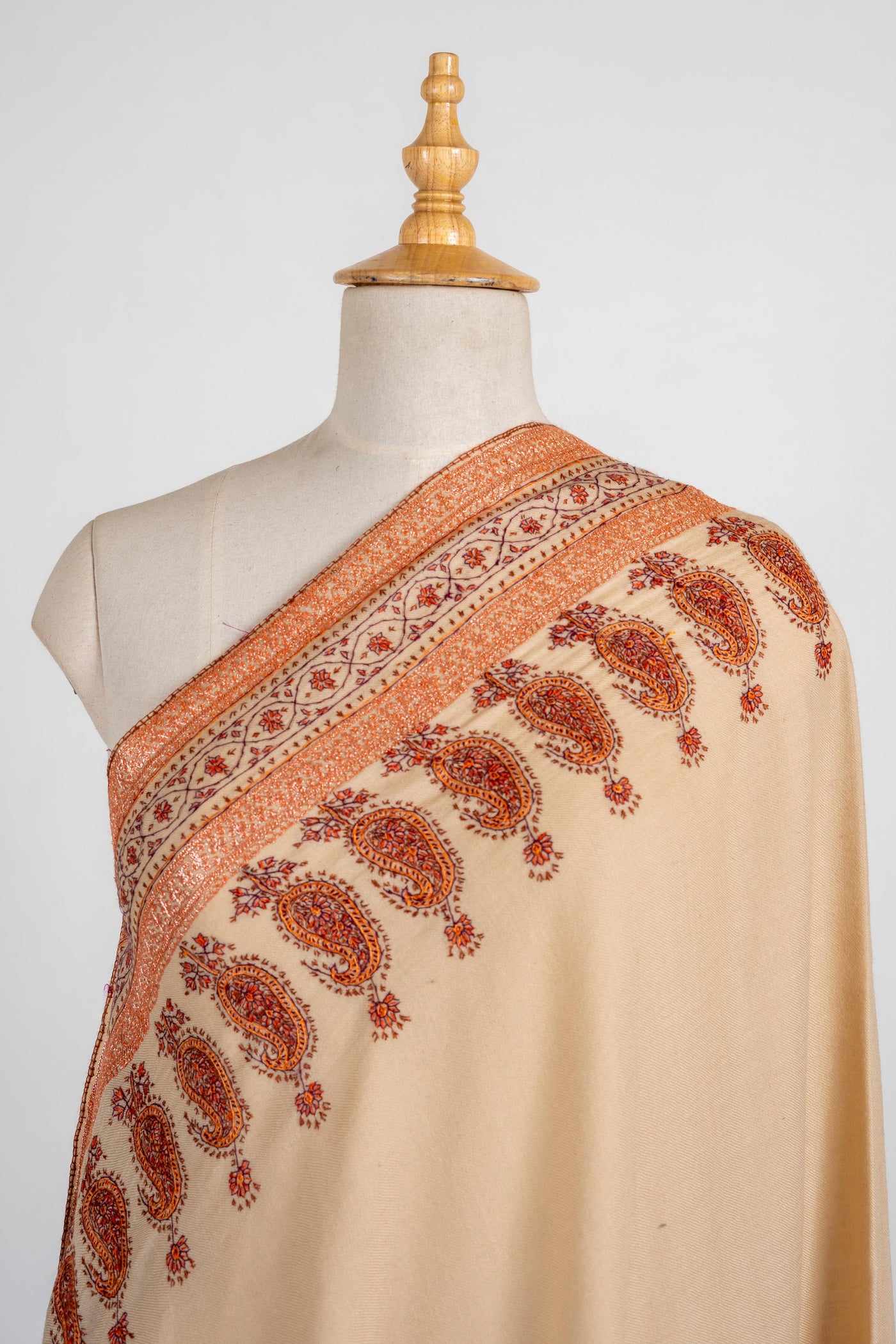 Sunkissed Elegance Merino Wool Shawl with Intricate Hand Tilla & Sozni Embroidery