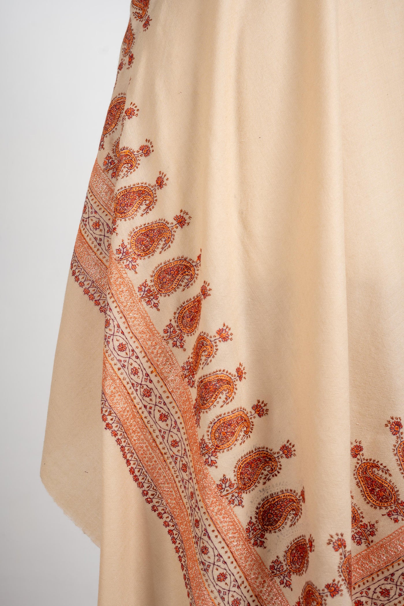 Sunkissed Elegance Merino Wool Shawl with Intricate Hand Tilla & Sozni Embroidery