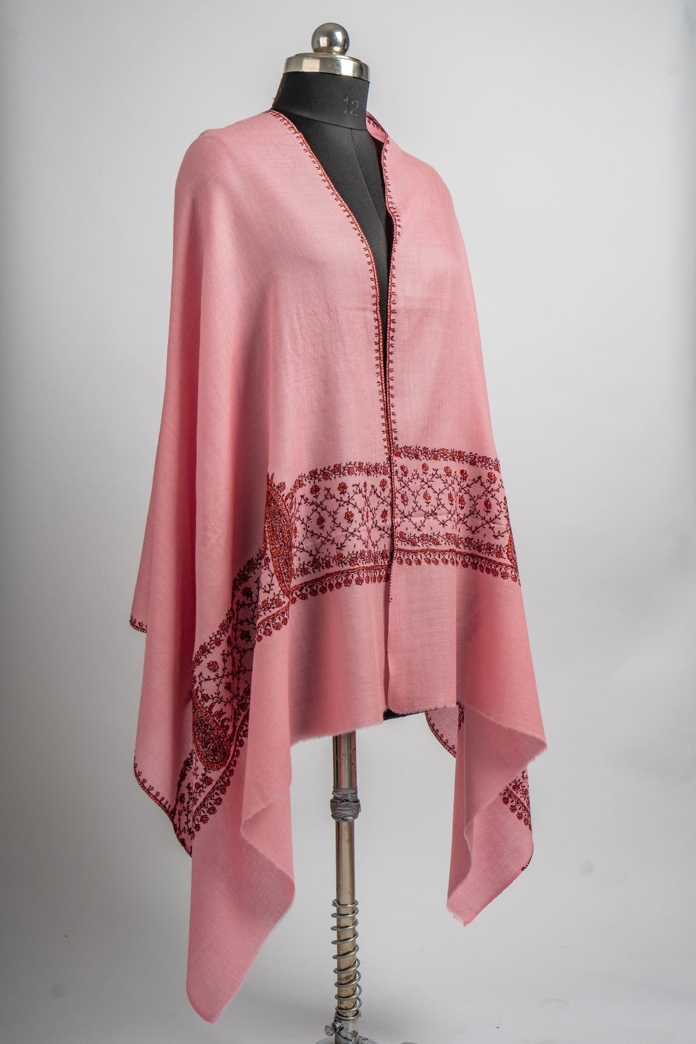 Rose Quartz Hand Embroidered Merino Wool Sozni Scarf