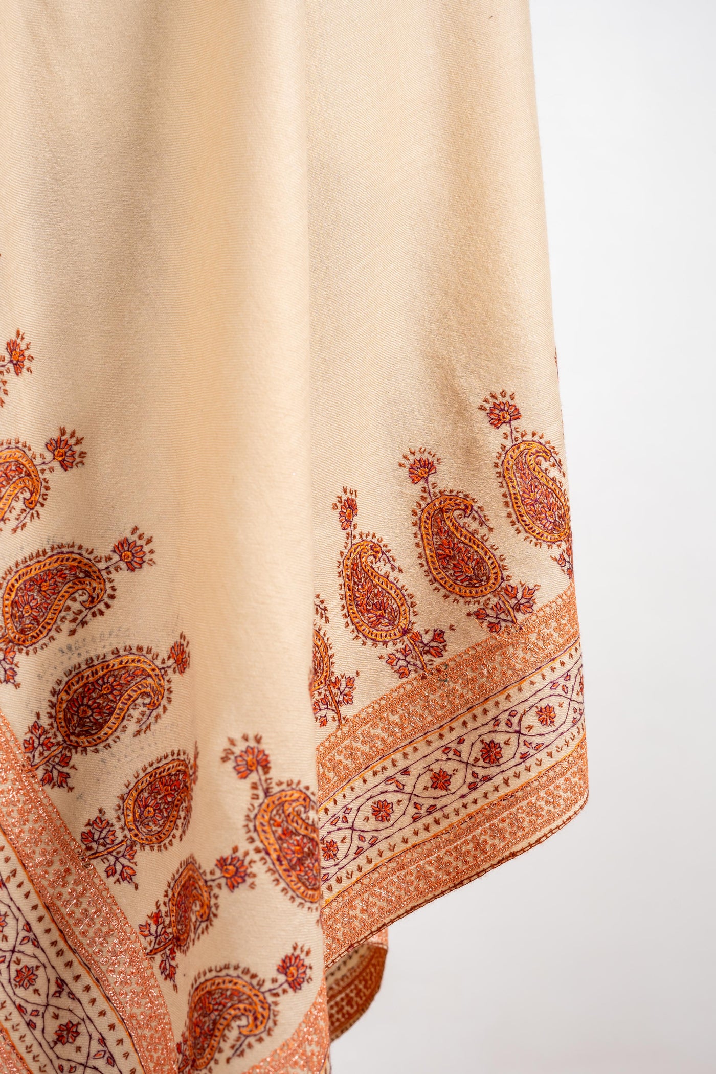 Sunkissed Elegance Merino Wool Shawl with Intricate Hand Tilla & Sozni Embroidery