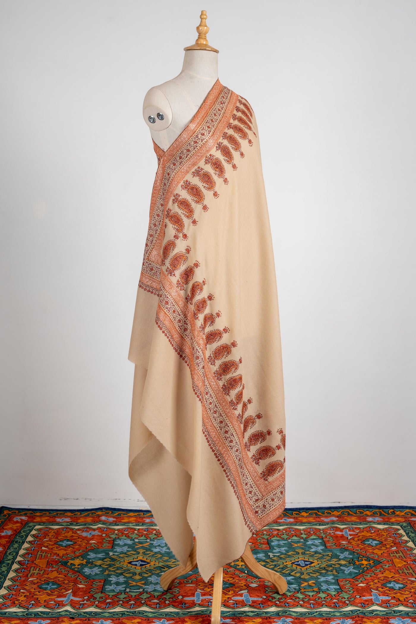 Sunkissed Elegance Merino Wool Shawl with Intricate Hand Tilla & Sozni Embroidery