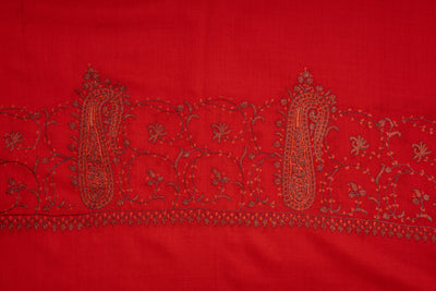 Crimson Flame Hand Embroidered Merino Wool Sozni Scarf