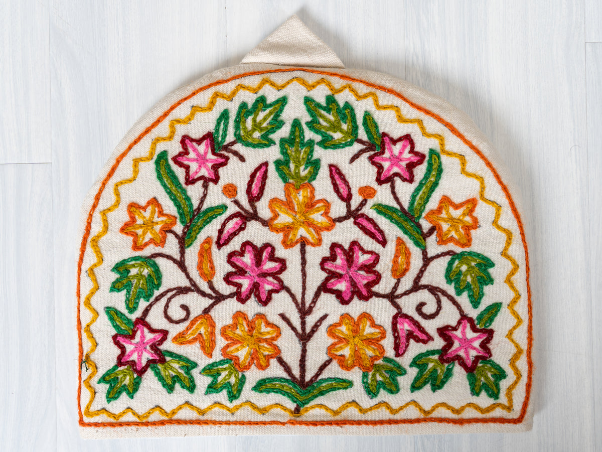 Blooming Garden Aari Hand Embroidered Kashmiri Kettle Cover