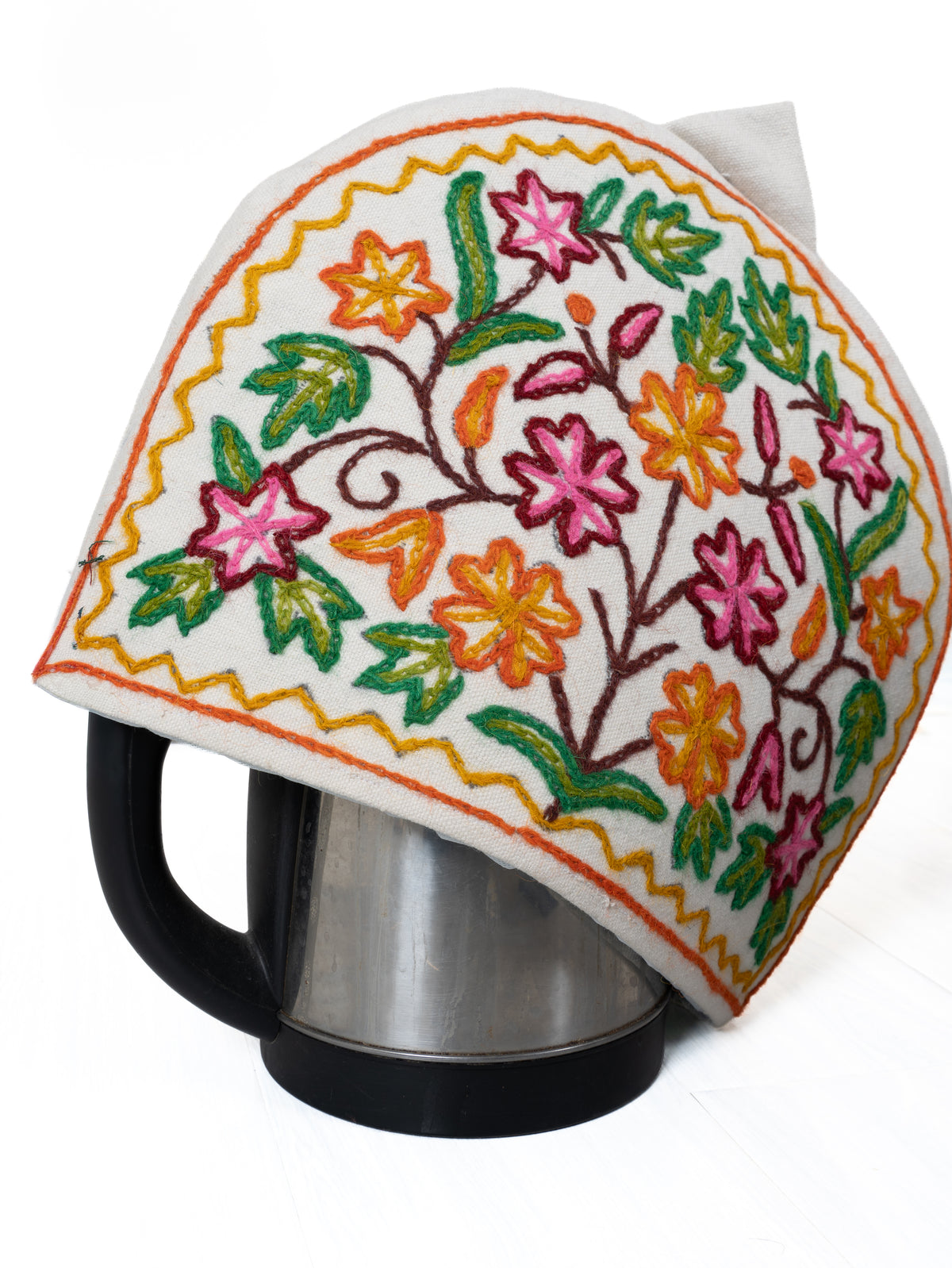 Blooming Garden Aari Hand Embroidered Kashmiri Kettle Cover
