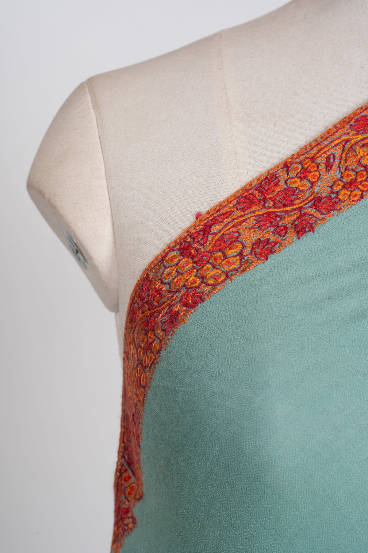 Celeste Mist Merino wool 2.5 Yards Sozni Hand Embroidered Shawl