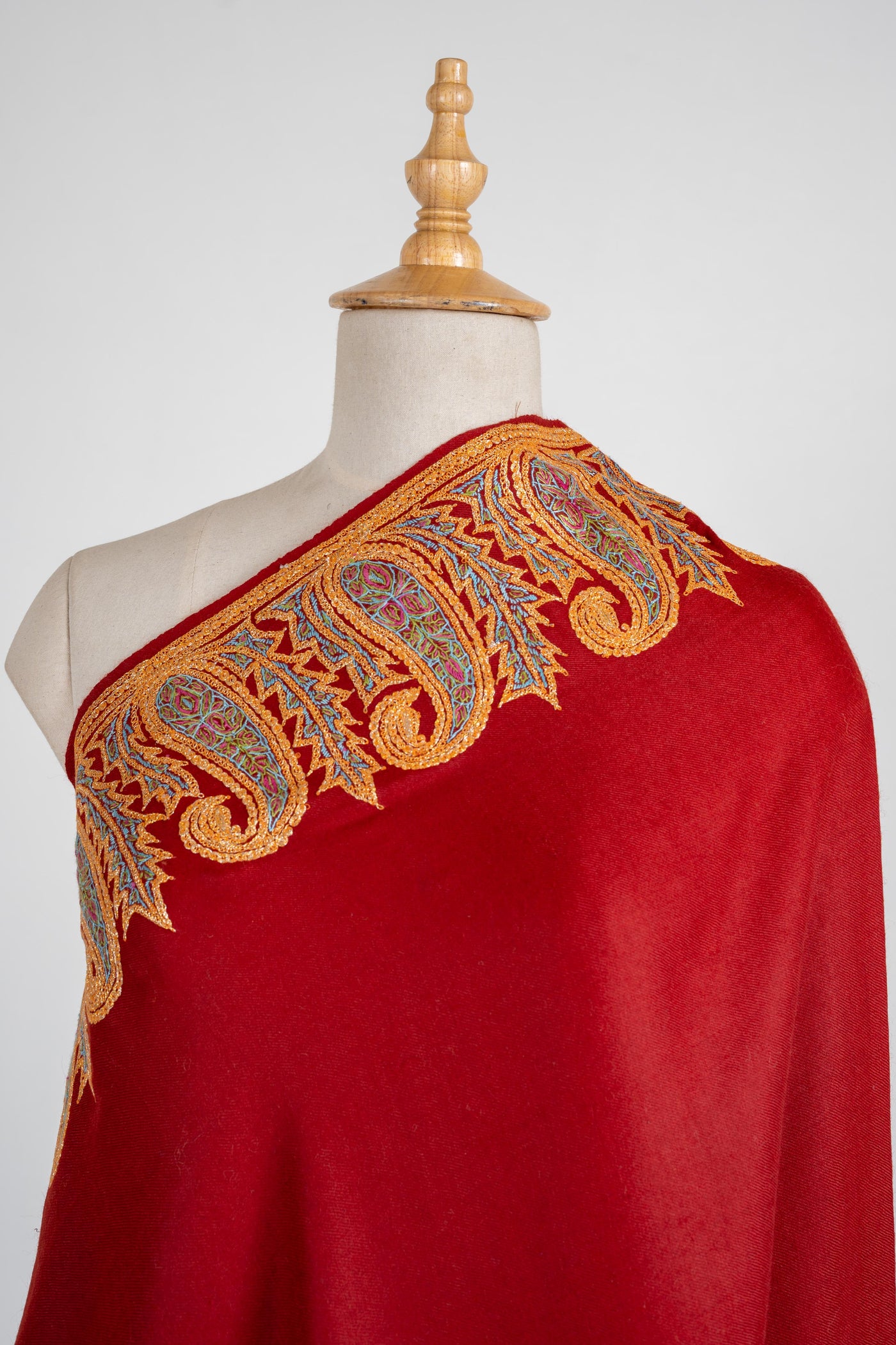 Crimson Majesty Merino Wool Shawl with Tilla & Sozni Borders