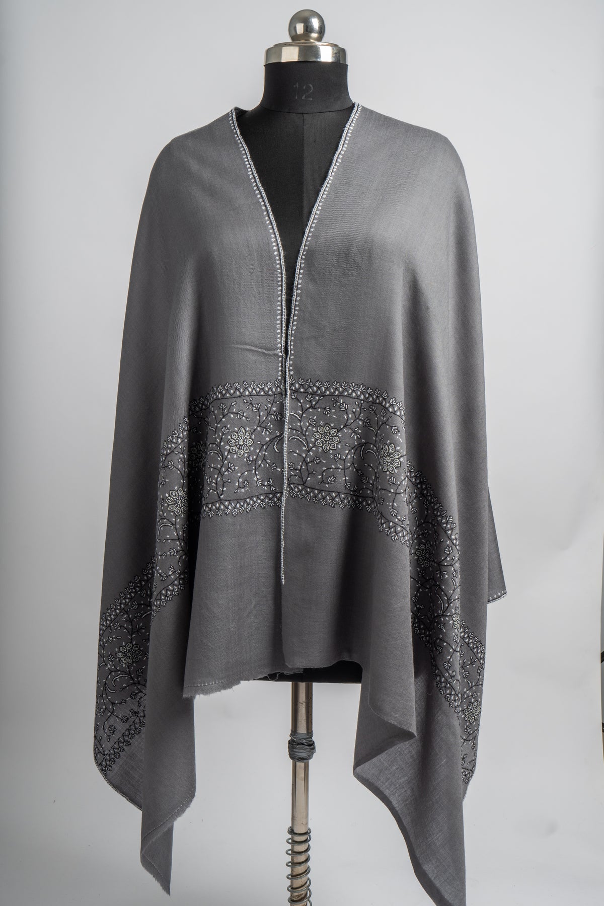 Stormy Sky Hand Embroidered Merino Wool Sozni Stole