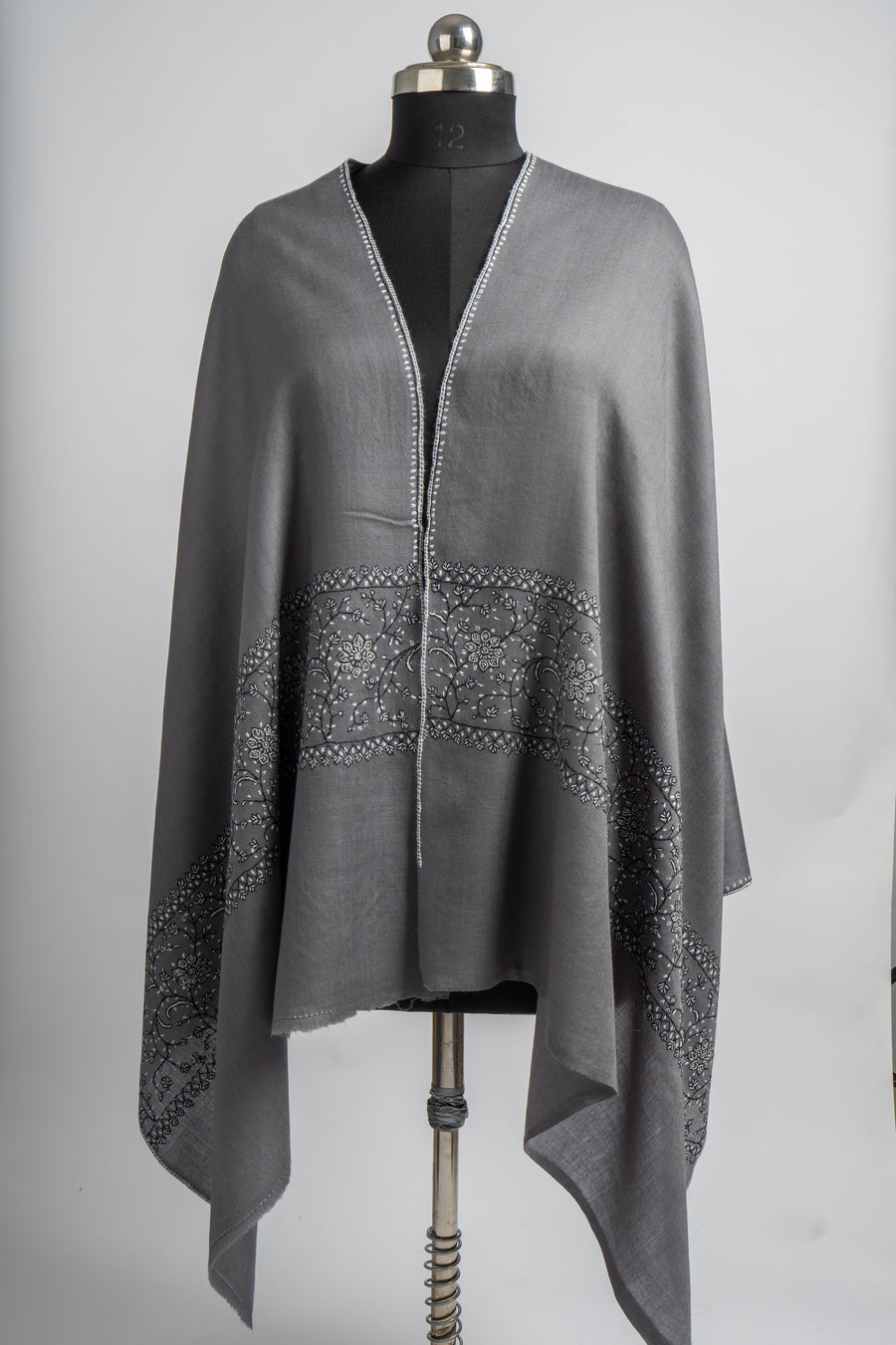 Stormy Sky Hand Embroidered Merino Wool Sozni Stole