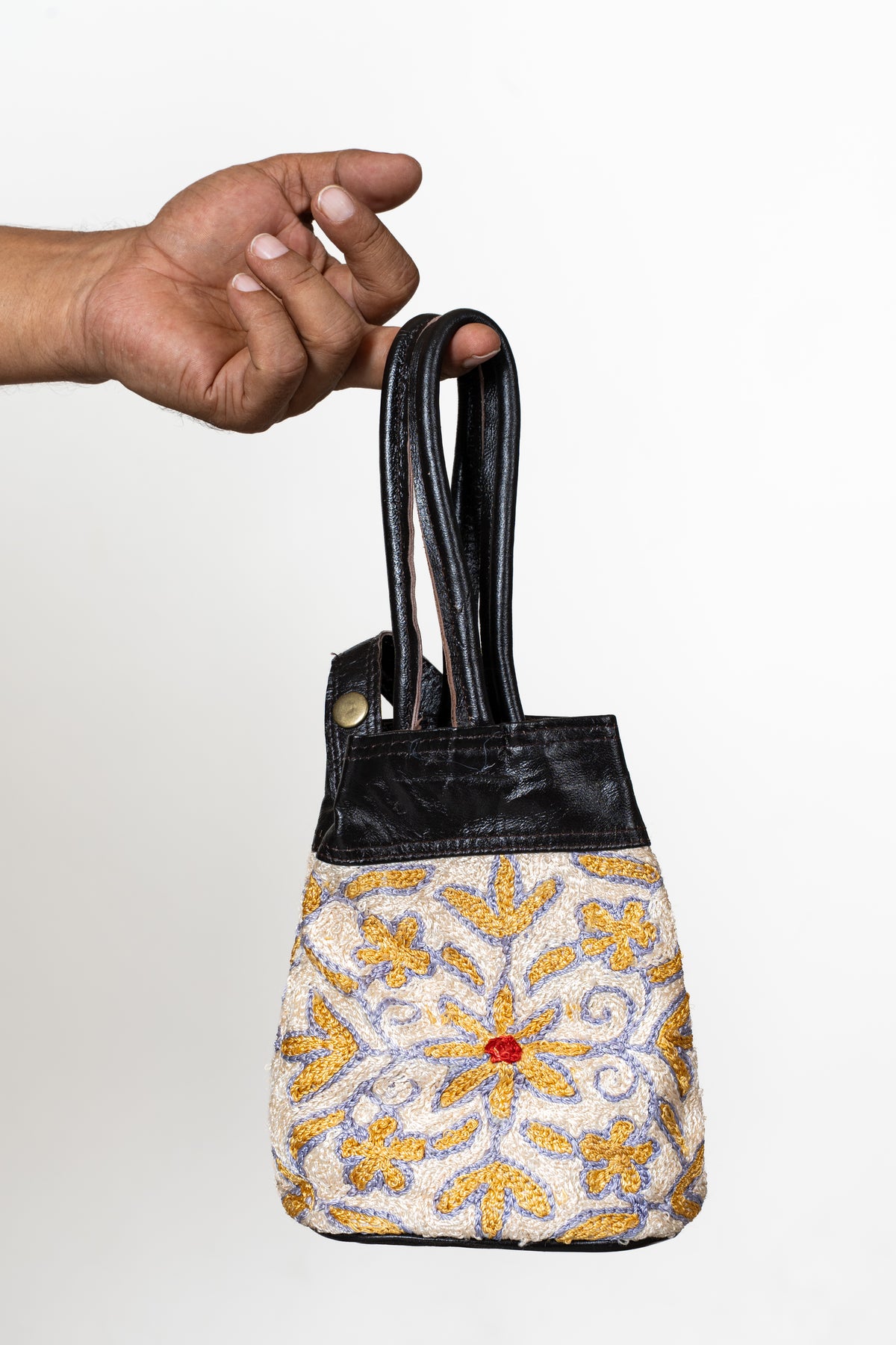 Golden Blossom Aari Hand Embroidered Kashmiri Purse