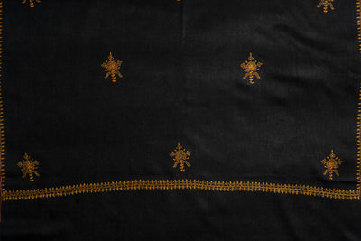 Noir Majesty: Hand-Embroidered Sozni Merino Wool Scarf