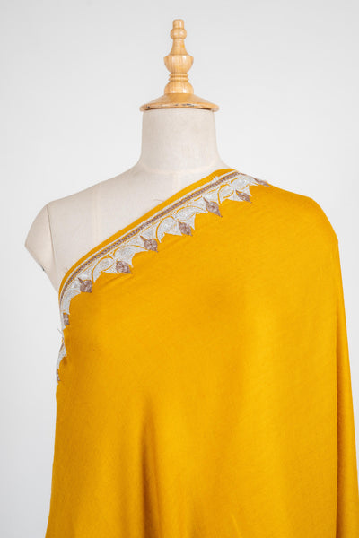 Golden Radiance Merino Wool Shawl with Ornamental Tilla Borders