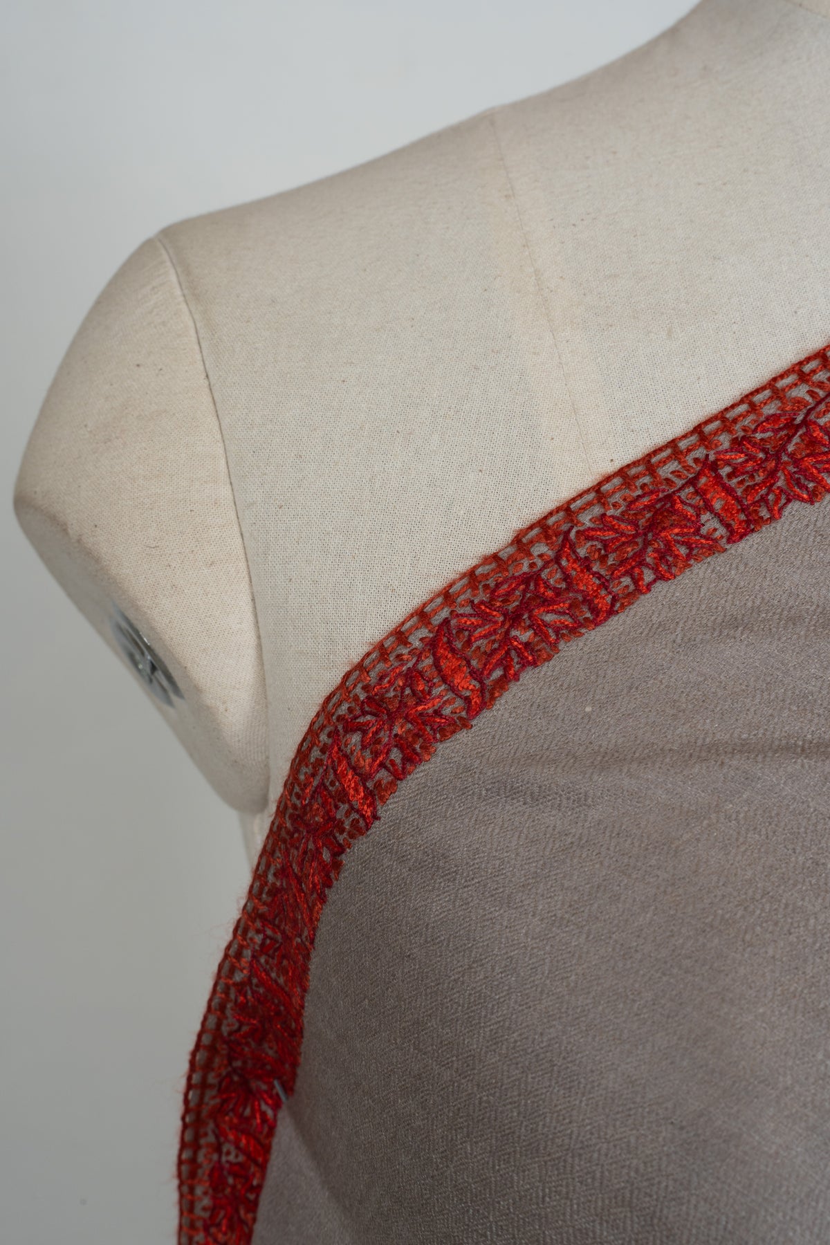 Desert Taupe Merino wool 2.5 Yards Sozni Hand Embroidered Shawl
