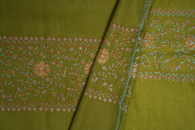 Verdant Bliss: Sozni-Embroidered Handcrafted Merino Wool Scarf