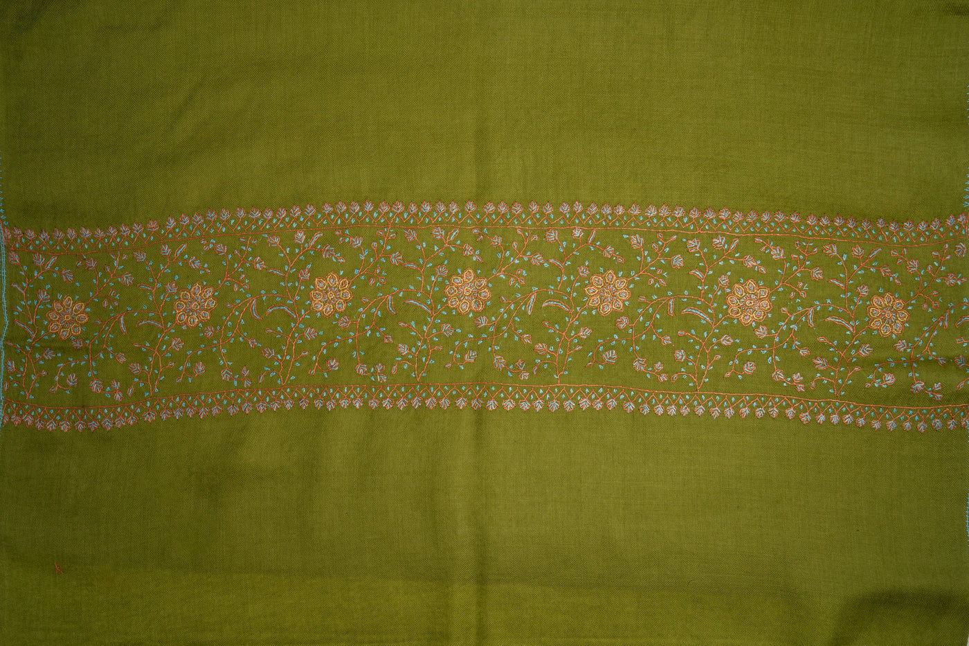 Verdant Bliss: Sozni-Embroidered Handcrafted Merino Wool Scarf