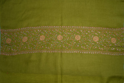 Verdant Bliss: Sozni-Embroidered Handcrafted Merino Wool Scarf