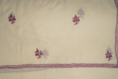 Ivory Bloom: Sozni Hand-Embroidered Merino Wool Scarf