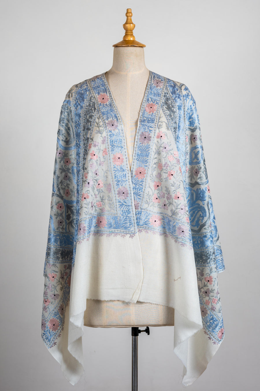 Pastel Bloom Merino Wool Stole with Aari Embroidery
