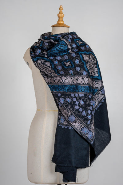 Midnight Garden Merino Wool Scarf with aari Embroidery