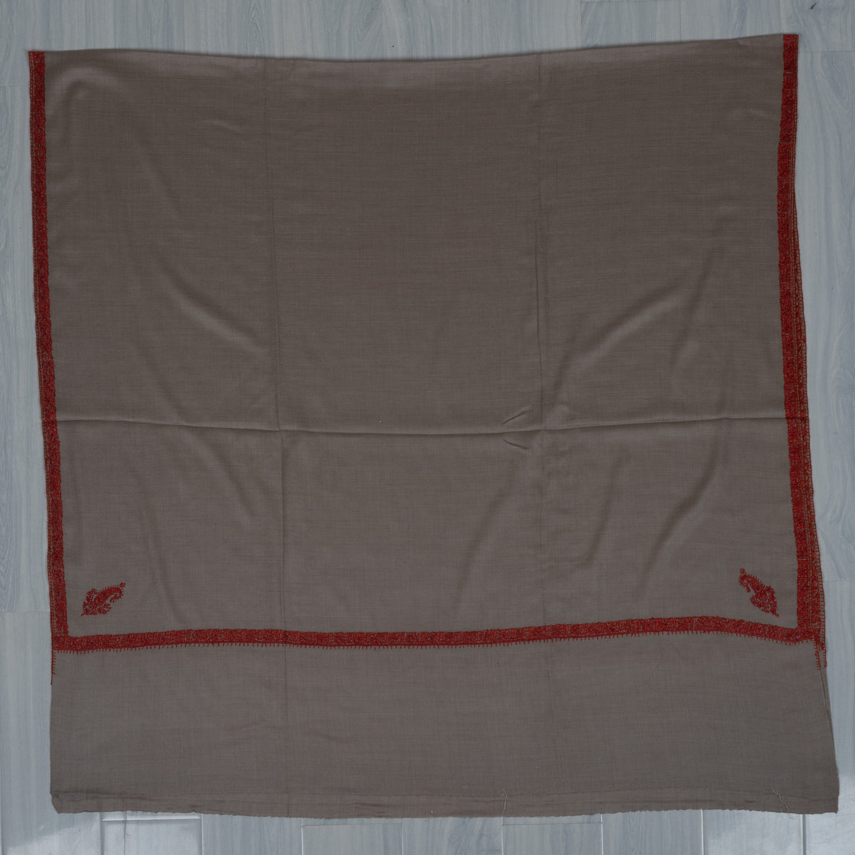 Desert Taupe Merino wool 2.5 Yards Sozni Hand Embroidered Shawl