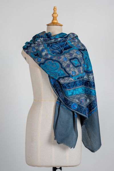 Ocean Dreams Merino Wool Scarf with Vibrant Aari Embroidery