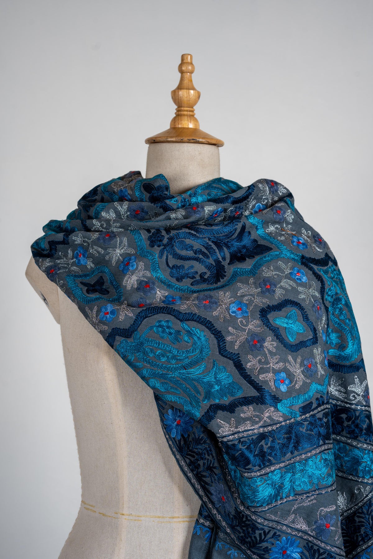 Ocean Dreams Merino Wool Stole with Vibrant Aari Embroidery