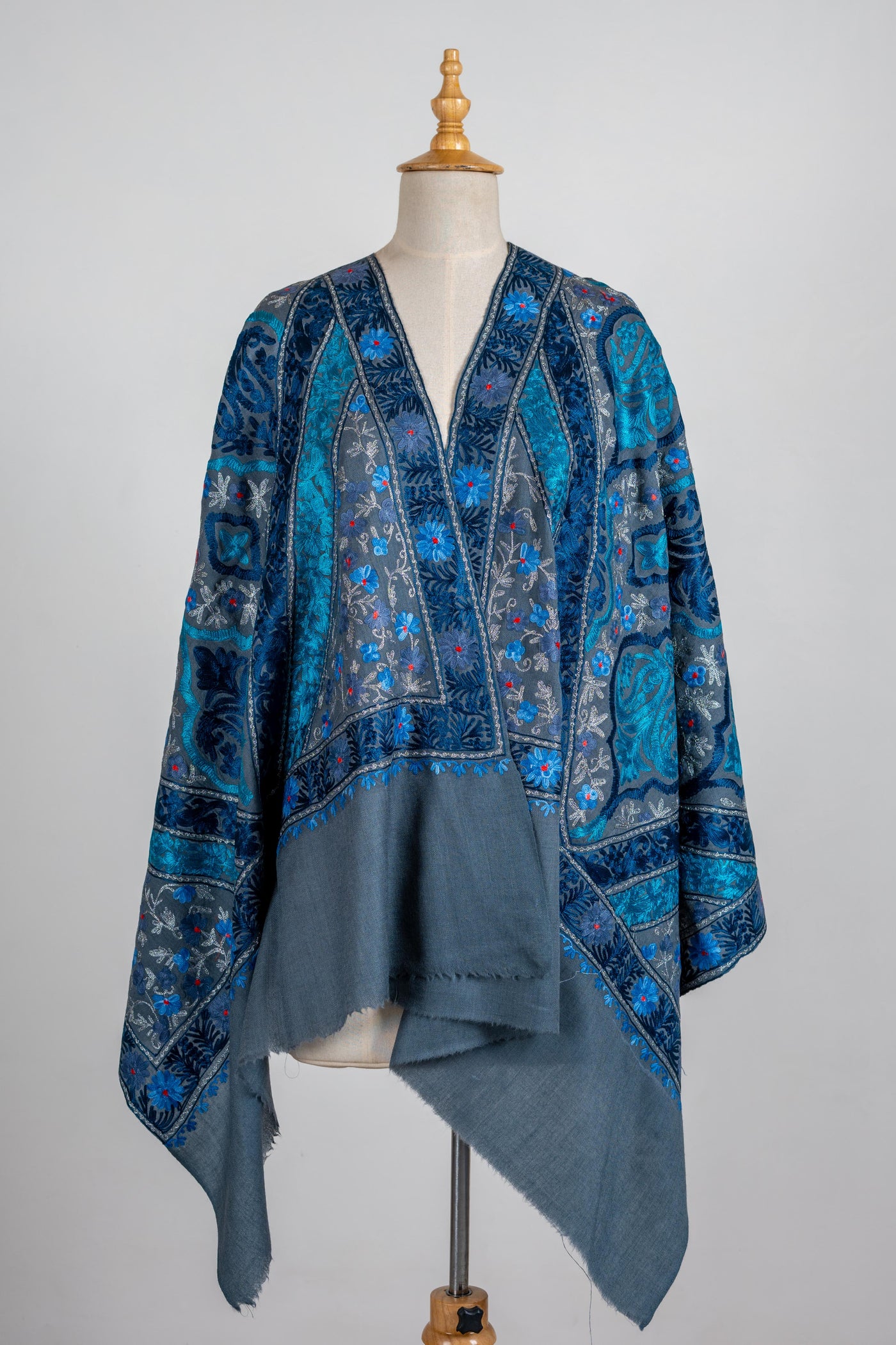 Ocean Dreams Merino Wool Scarf with Vibrant Aari Embroidery