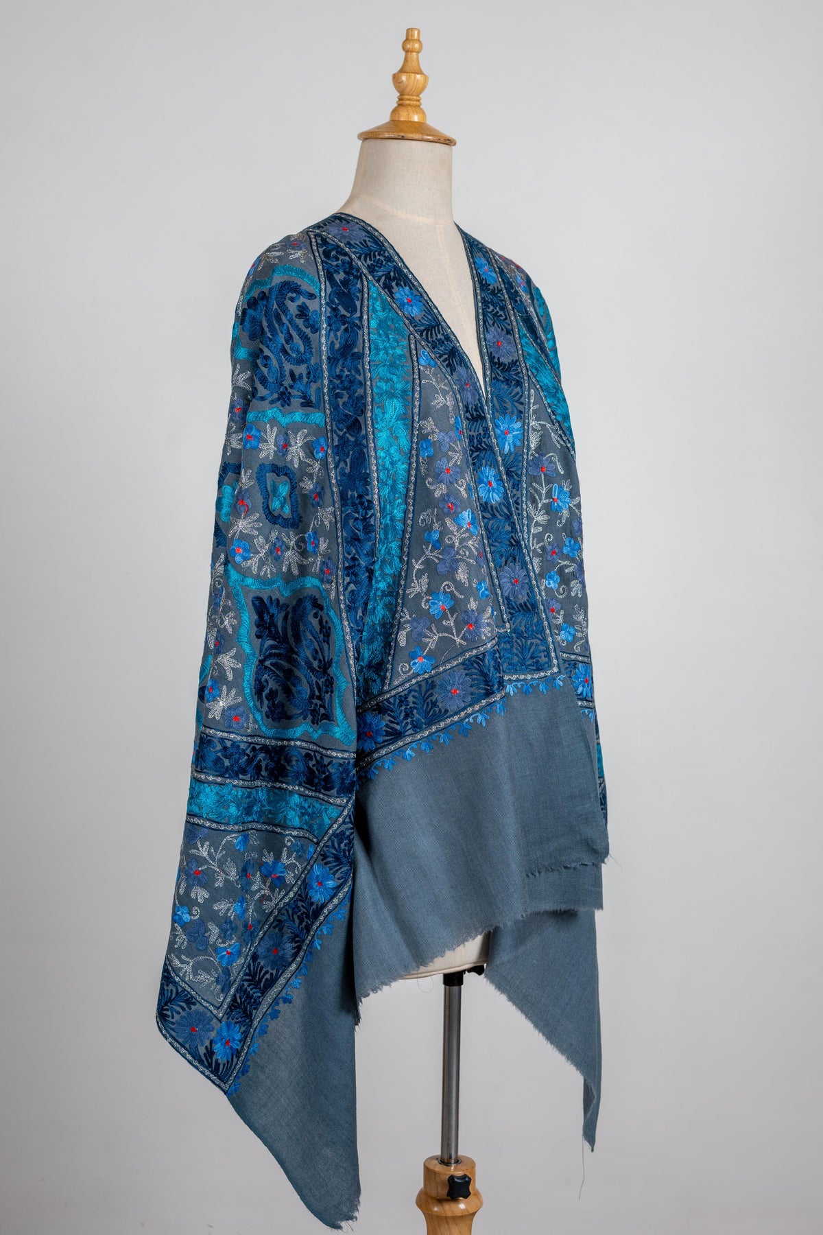 Ocean Dreams Merino Wool Stole with Vibrant Aari Embroidery