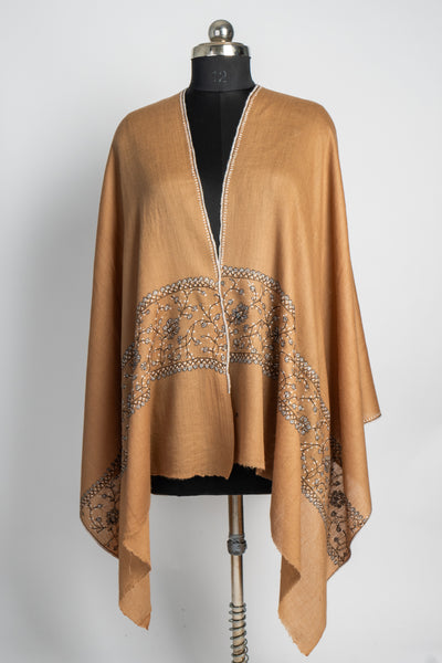 Bronzed Delight: Sozni Hand-Embroidered Merino Wool Scarf