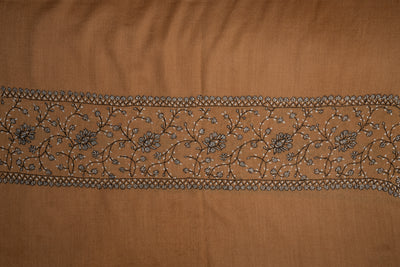 Bronzed Delight: Sozni Hand-Embroidered Merino Wool Scarf