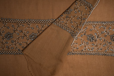 Bronzed Delight: Sozni Hand-Embroidered Merino Wool Scarf