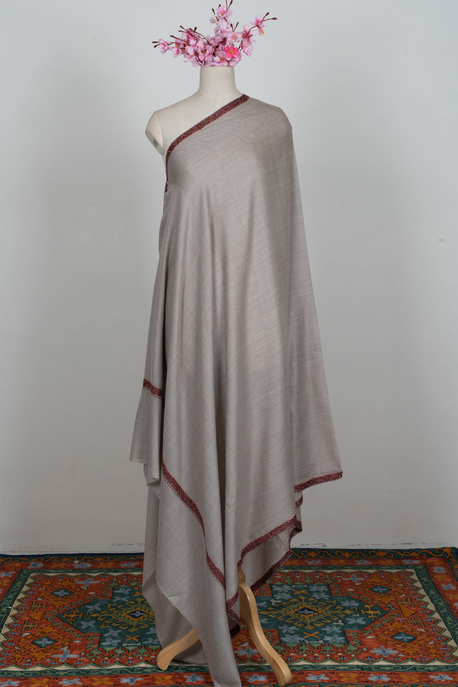 Sandstone Glow Merino wool 2.5 Yards Sozni Hand Embroidered Shawl