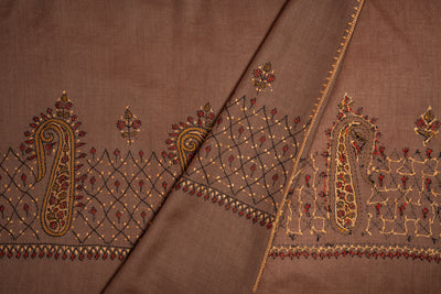 Chestnut Majesty: Sozni-Embroidered Merino Wool Scarf