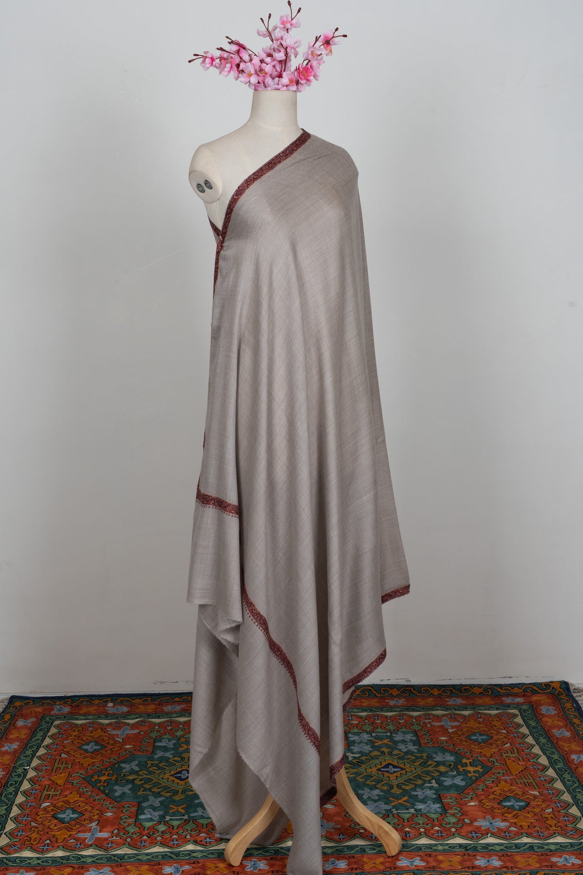 Sandstone Glow Merino wool 2.5 Yards Sozni Hand Embroidered Shawl