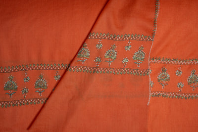 Tangerine Glow: Sozni-Embroidered Merino Wool Scarf