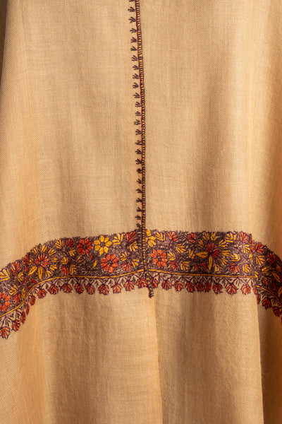 Saffron Sunset: Hand-Embroidered Sozni Merino Wool Scarf