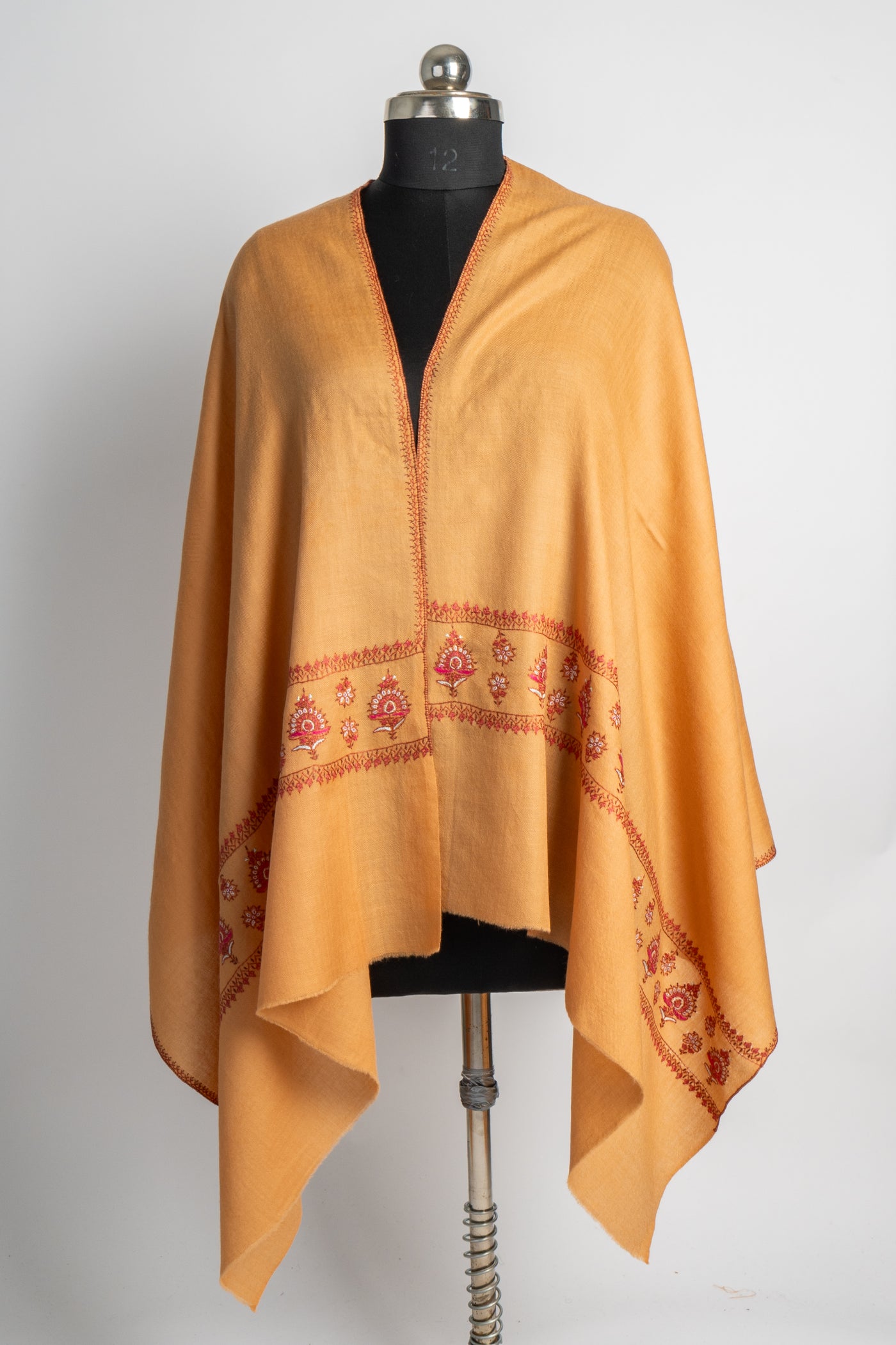 Golden Blossom: Sozni Handcrafted Merino Wool Scarf