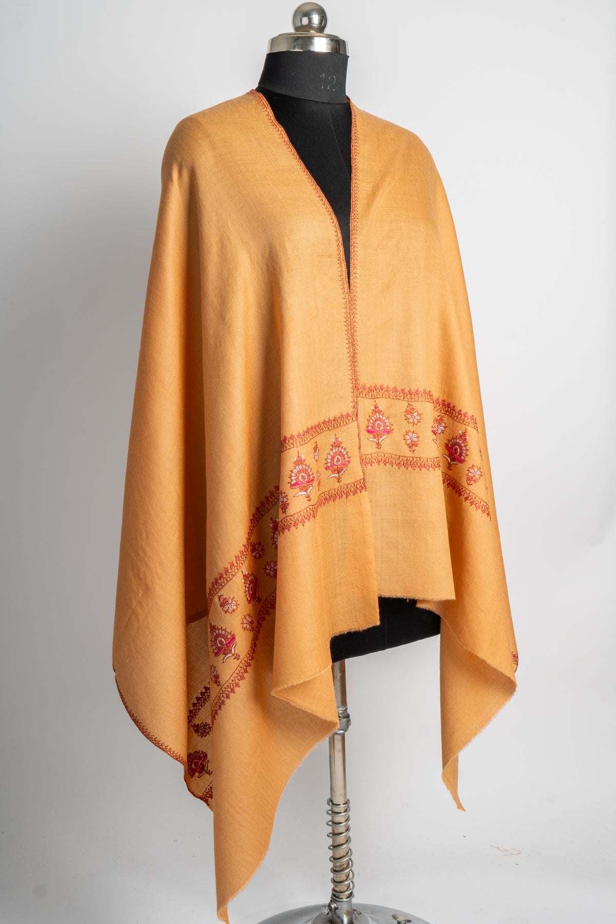 Golden Blossom: Sozni Handcrafted Merino Wool Stole