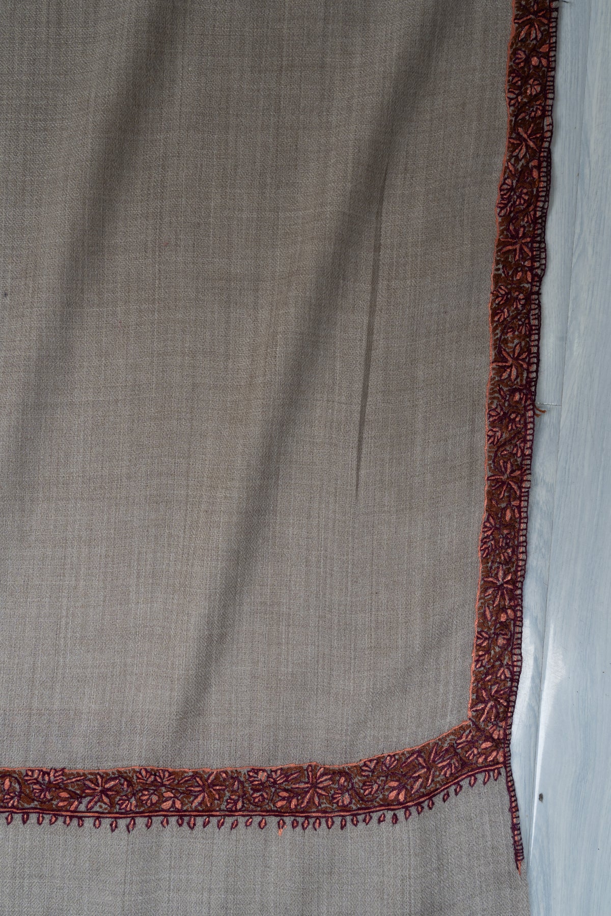 Sandstone Glow Merino wool 2.5 Yards Sozni Hand Embroidered Shawl