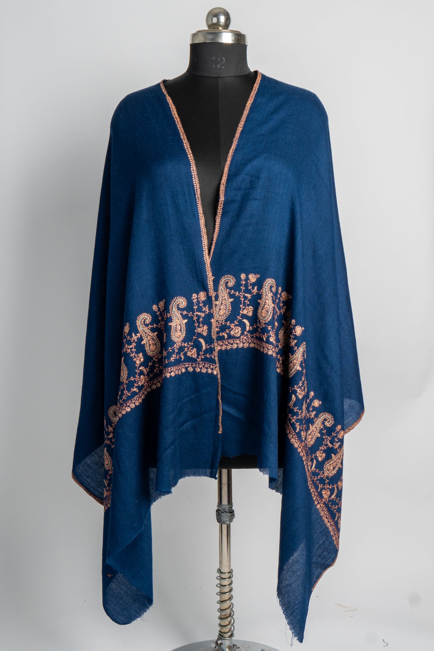 Midnight Cascade: Sozni Hand-Embroidered Merino Wool Scarf